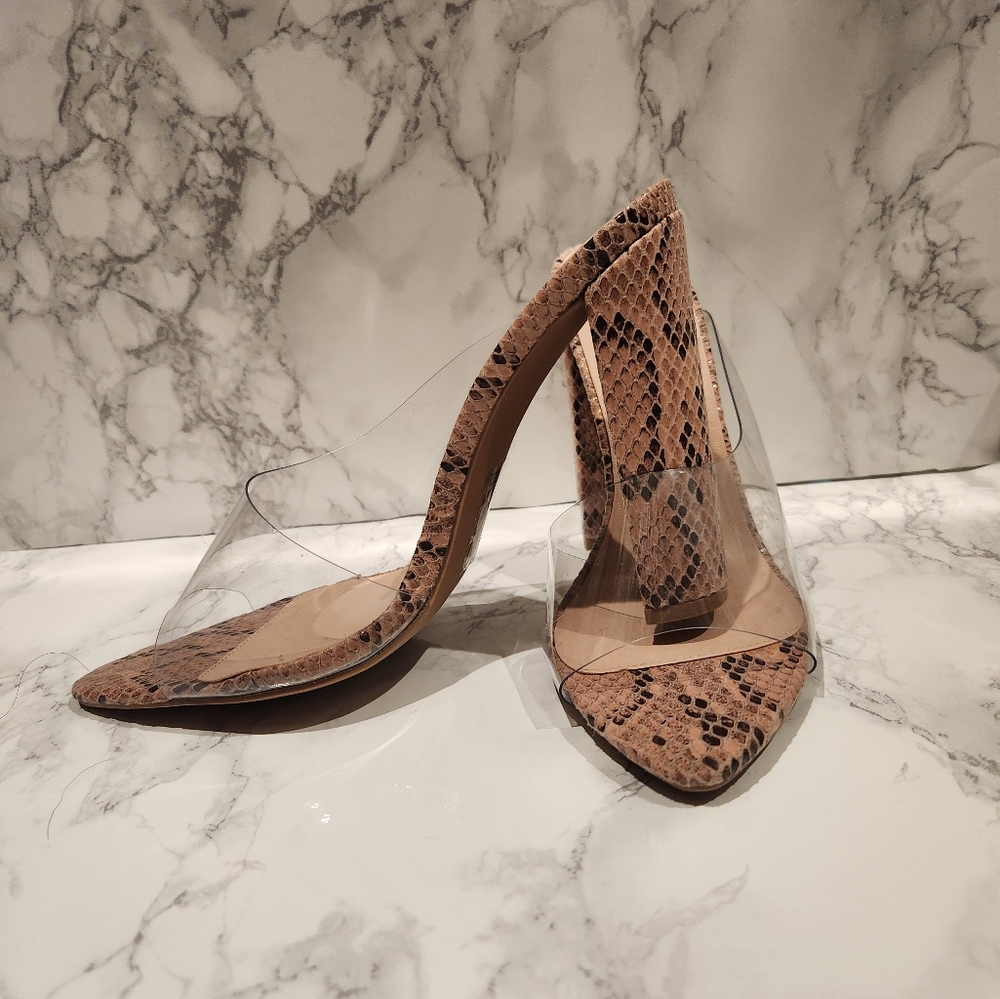 Qupid Size 7 Clear Mule with Chunky Heel